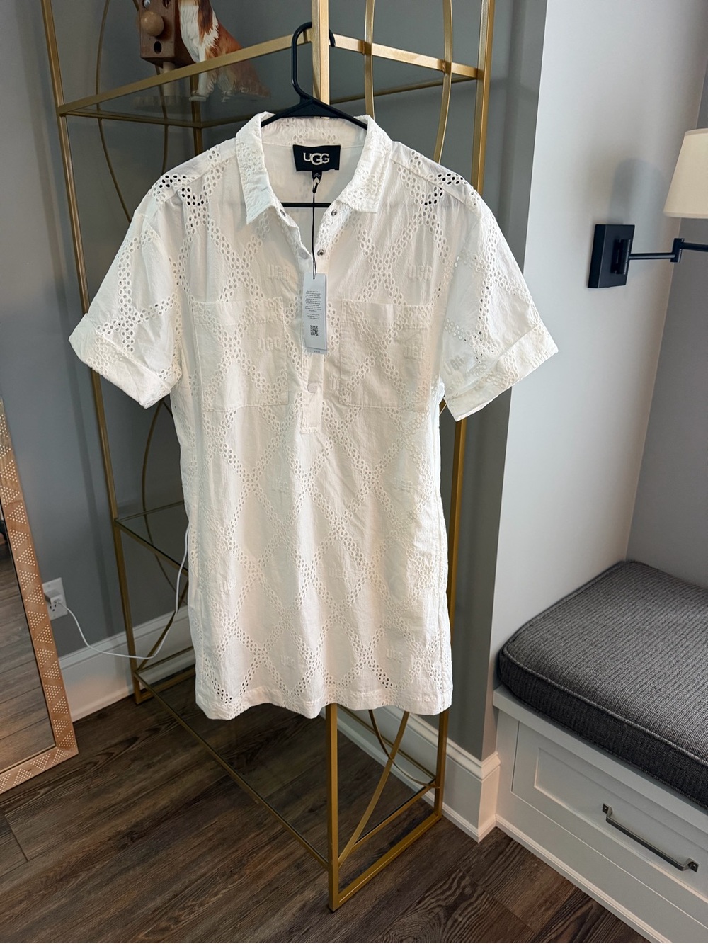 UGG White Eyelet Short-Sleeve Shift Dress